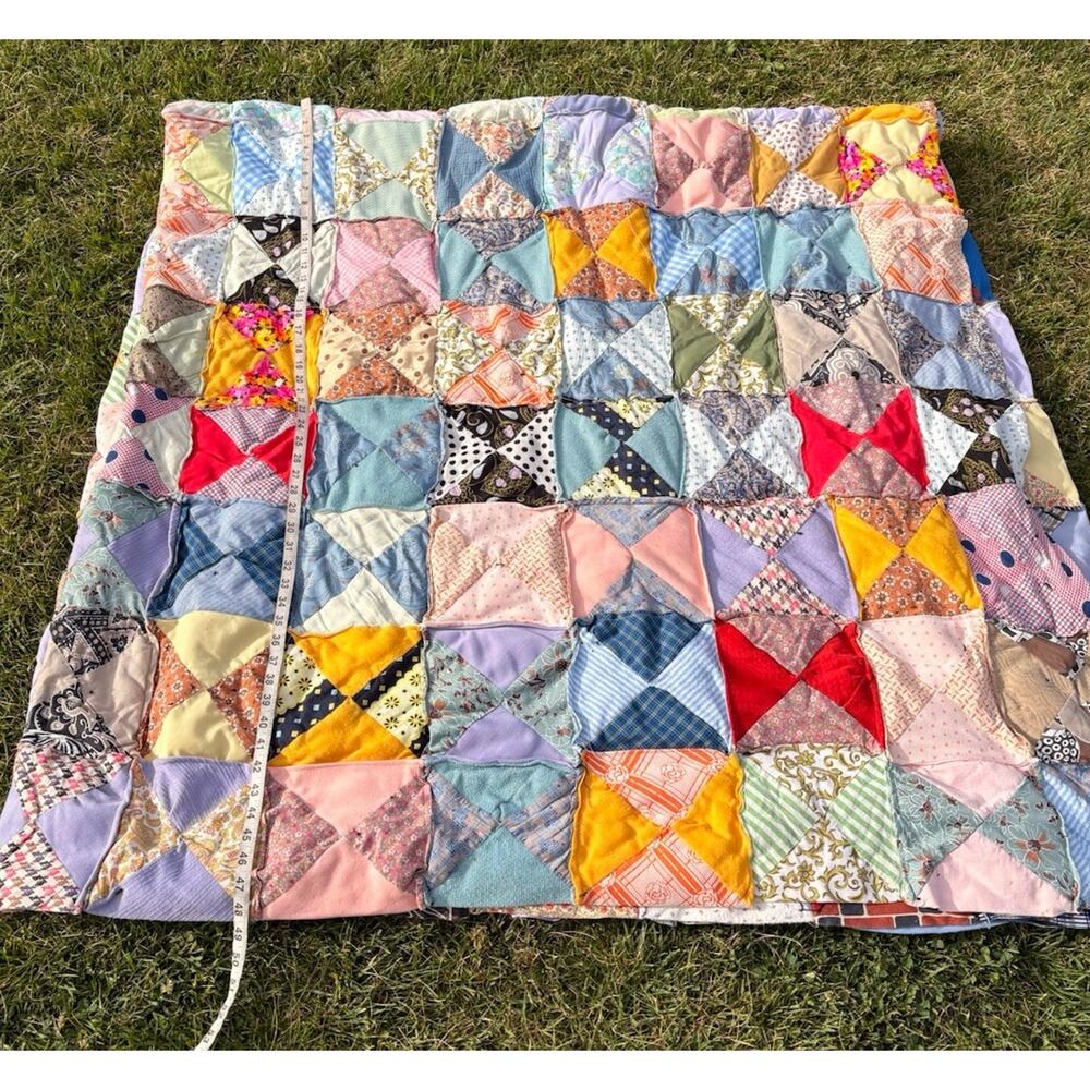 Vintage Handmade Patchwork Quilt Size 96x100 Multicolor M11 - Picture 4 of 7
